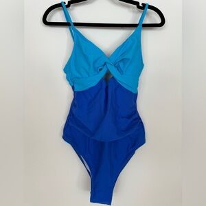 Cupshe Twist Front Colorblock One-Piece Ruched Swimsuit | Size S